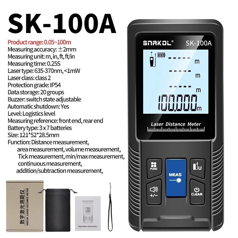 Snakol 3-in-1 Laser-entfernungsmesser Mit Maßband: 40/50/70/100/120 Meter, Sk-100a 100 M Tragbares Digitales Elektronisches Messgerät