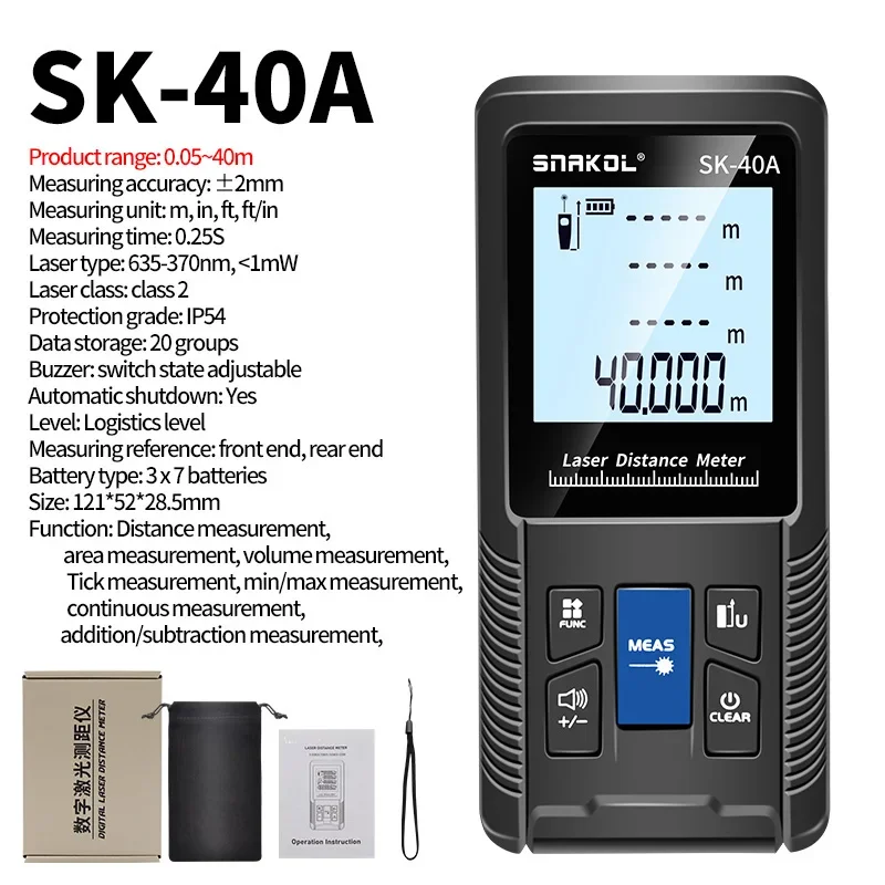 Snakol 3-in-1 Laser-entfernungsmesser Mit Maßband: 40/50/70/100/120 Meter, Sk-40a 40-meter Digitales Tragbares Elektronisches Messgerät