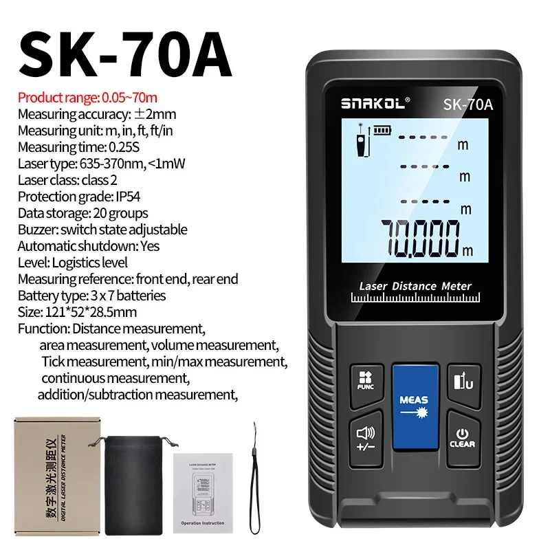Snakol 3-in-1 Laser-entfernungsmesser Mit Maßband: 40/50/70/100/120 Meter, Sk-70a 70-meter Digitales Tragbares Elektronisches Messgerät
