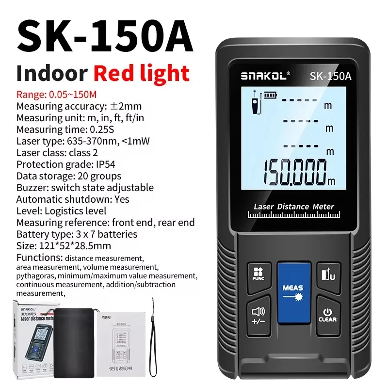 Snakol 3-in-1 Laser-entfernungsmesser Mit Maßband: 40/50/70/100/120 Meter, Sk-150a 150-meter Digitales Tragbares Elektronisches Messgerät