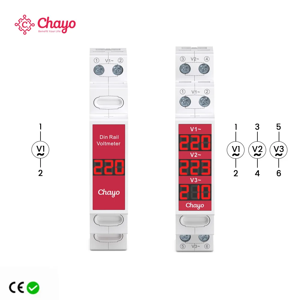 Einphasen-din-schienenvoltmeter, Mini-modul-wechselstromvoltmeter, Messbereich 60-450 V, Mit Digitaler Led-anzeige Und Detektor.