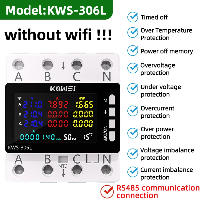 Wi-fi-stromzähler, Wechselstrom-leistungsmonitor 85-290v 80a, Dreiphasig, Vieradrig, Din-schiene, Mit Überspannungsschutz, Kws-306l Zähler Mit Rs485-schnittstelle.