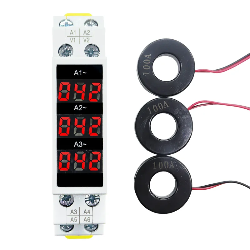 Mini-digitalanzeige, Din-schienenmontage Möglich, Dreiphasiges Modulares Amperemeter Mit Led-anzeige, Messbereich 1–100 A, Spannung 220 V, Modell 380vba-3r