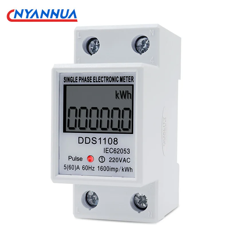 Einphasiger Lcd-energiezähler, Wechselstrom-kilowattstunde (kwh Ac), Digital, 220 V 60 A 50 Hz, Din-schienenmontage.