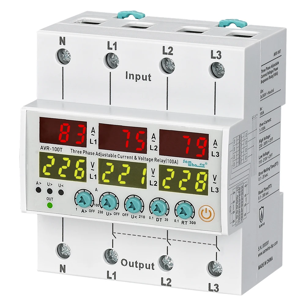 Avr-xxtf 3x380v+ 63a, 80a, 100a, 80a Überstrom- Und Neutralleiterspannungsschutzrelais Mit Phasenfolgesteuerung