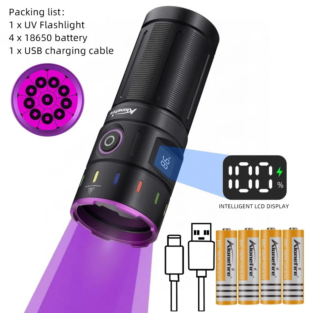 Hocheffiziente 200-w-led-uv-taschenlampe (365 Nm), Usb-aufladbar, Silberfarben, Für Katzen, Hunde, Ringelflechte, Urinflecken Und Skorpionstiche (sv140-365nm).