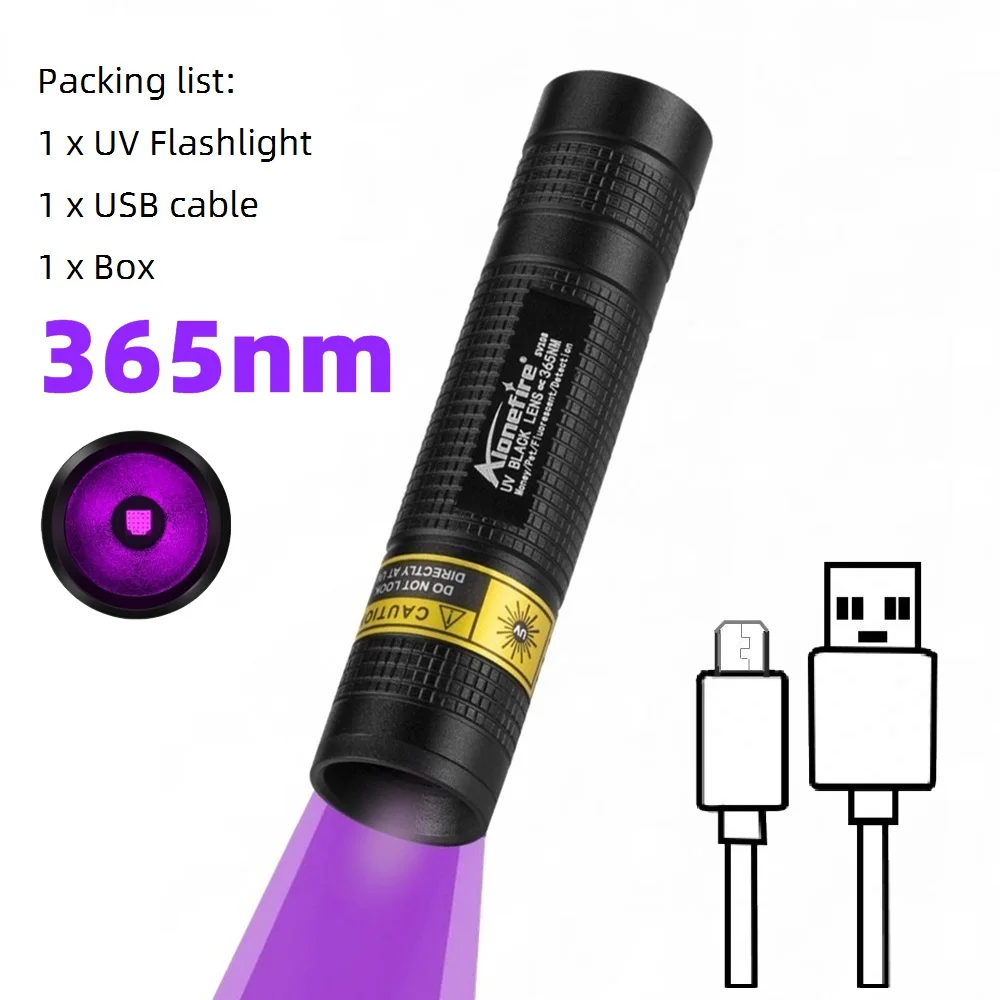 Wiederaufladbare Mini-usb-taschenlampe Mit 365 Nm Uv-led Zur Erkennung Von Tierflecken, Lecks, Mineralien, Silber Und Skorpionen.