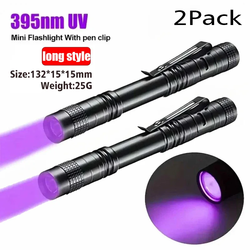 Uv-taschenlampe (395 Nm) Mit Stiftclip, Batteriebetrieben (aaa), Violettes Licht, Nachweis Von Tier- Und Skorpionurin, Langlebige Uv-lampe – 2er-pack