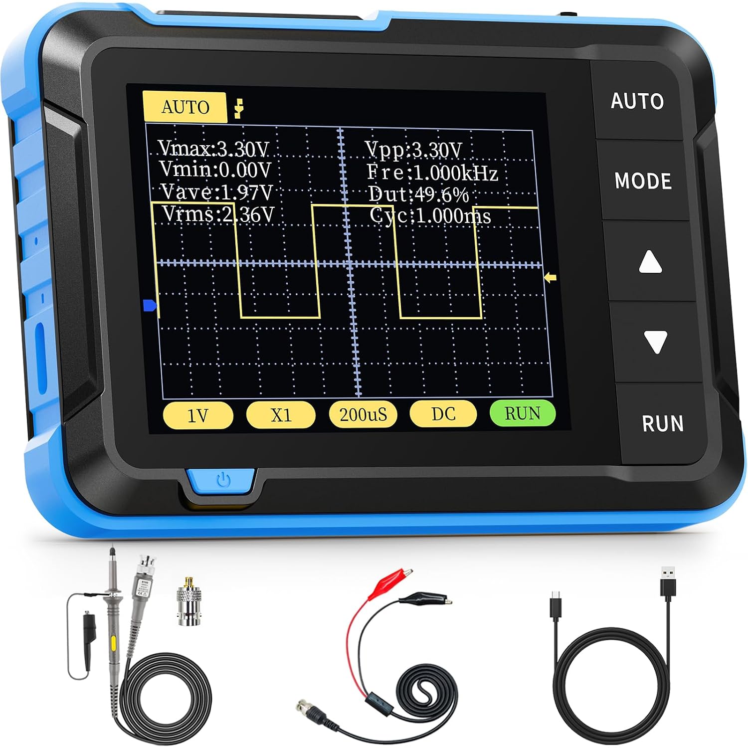 Tragbares Oszilloskop Fnirsi Dso152, 2,8"-tft-bildschirm, 200 Khz Bandbreite, 2,5 Ms/s Abtastrate, Auto-/normal-/einzeltrigger, Blau