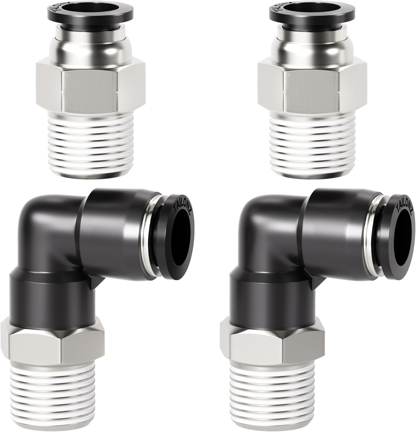 Kombinierte Rechtwinklige Und Gerade Schnellkupplung Pc-1/4-n2+pl-1/4-n2, 1/4-zoll-gewinde, Npt1/4 & Npt1/8, 12er-packung, Schwarz Und Silber, 1/4" Außendurchmesser X 1/8" Npt