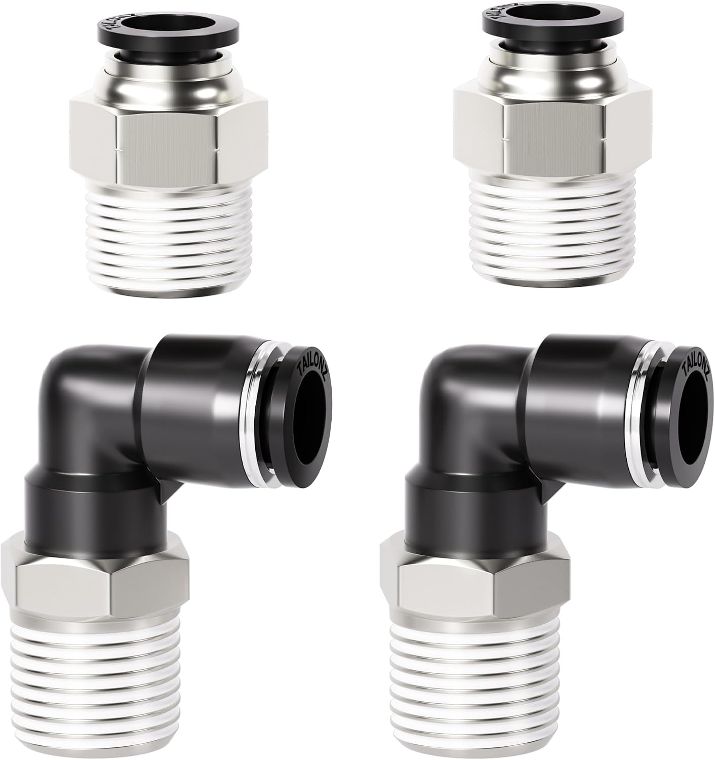 Kombinierte Schnellkupplung (rechts Und Gerade), 4er-packung, Schwarz Und Silber, 3/8" Außendurchmesser X 3/8" Npt