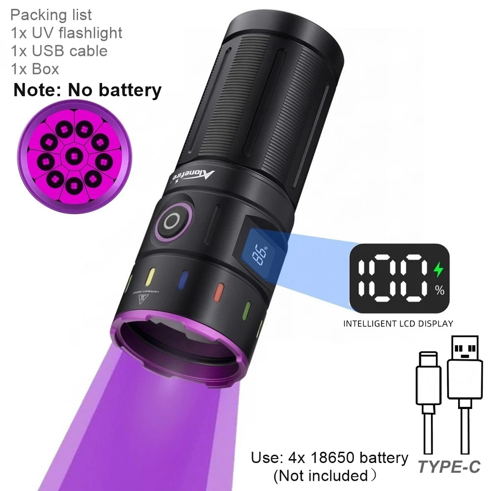 Hocheffiziente 200w 365nm Led-uv-taschenlampe, Usb-wiederaufladbar, Ideal Für Katzen, Hunde, Ringelflechte, Urinflecken Und Skorpione, Silberne Uv-lampe (batterien Nicht Enthalten).