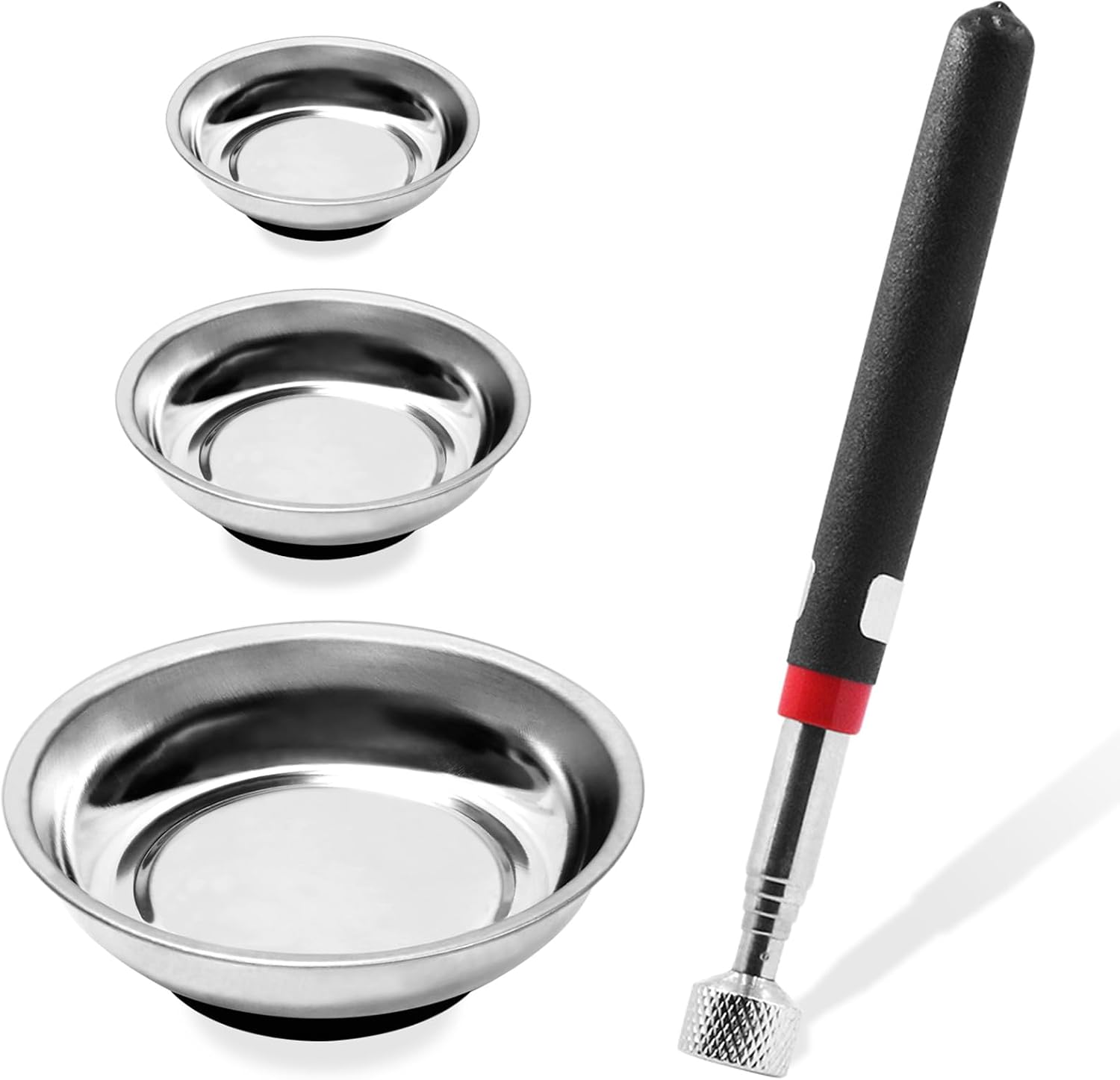 Set Mit 4 Magnetischen Werkzeugablagen Inklusive Magnetischem Aufnahmewerkzeug, 7,6 Cm, 10,2 Cm, 15,2 Cm, Schraube, Metallteile