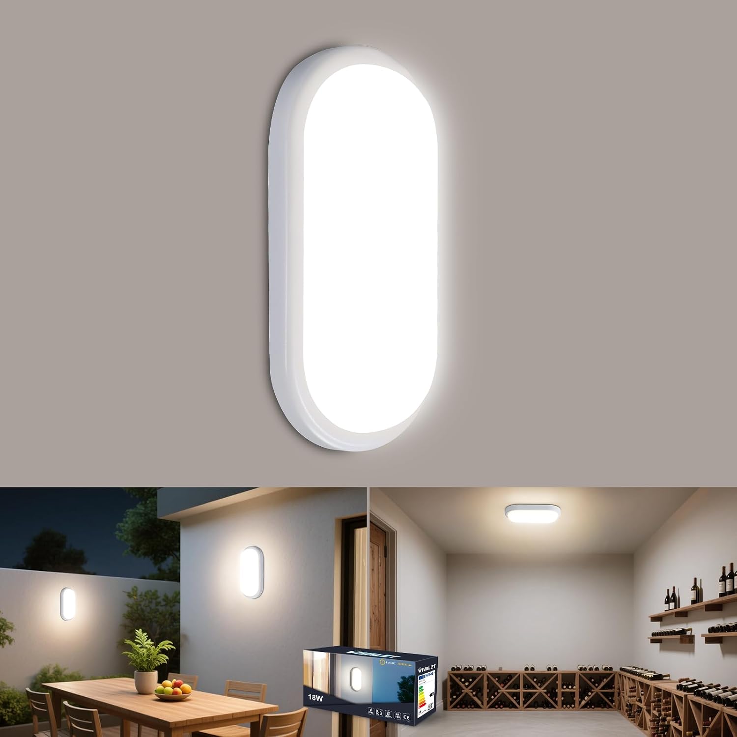 18w 1800lm Led-deckenleuchte, Wandleuchte Für Den Innenbereich, Ovale Badezimmerleuchte (ip65), 4000k Neutralweiße Kellerleuchte, Led-leuchte