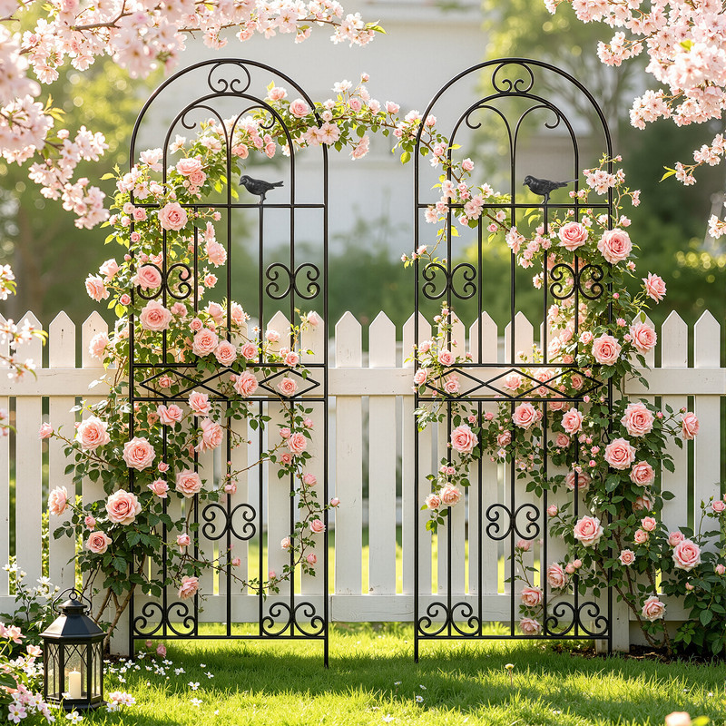 Fianao – Rankgitter – Pflanzengitter – Eisen, Stabil – Vogelmuster – Für Rosen, Efeu Und Jasmin, 2 Stück – Ideal Für Garten Im Außenbereich – Maße: 220 × 50 × 1 Cm – Schwarz