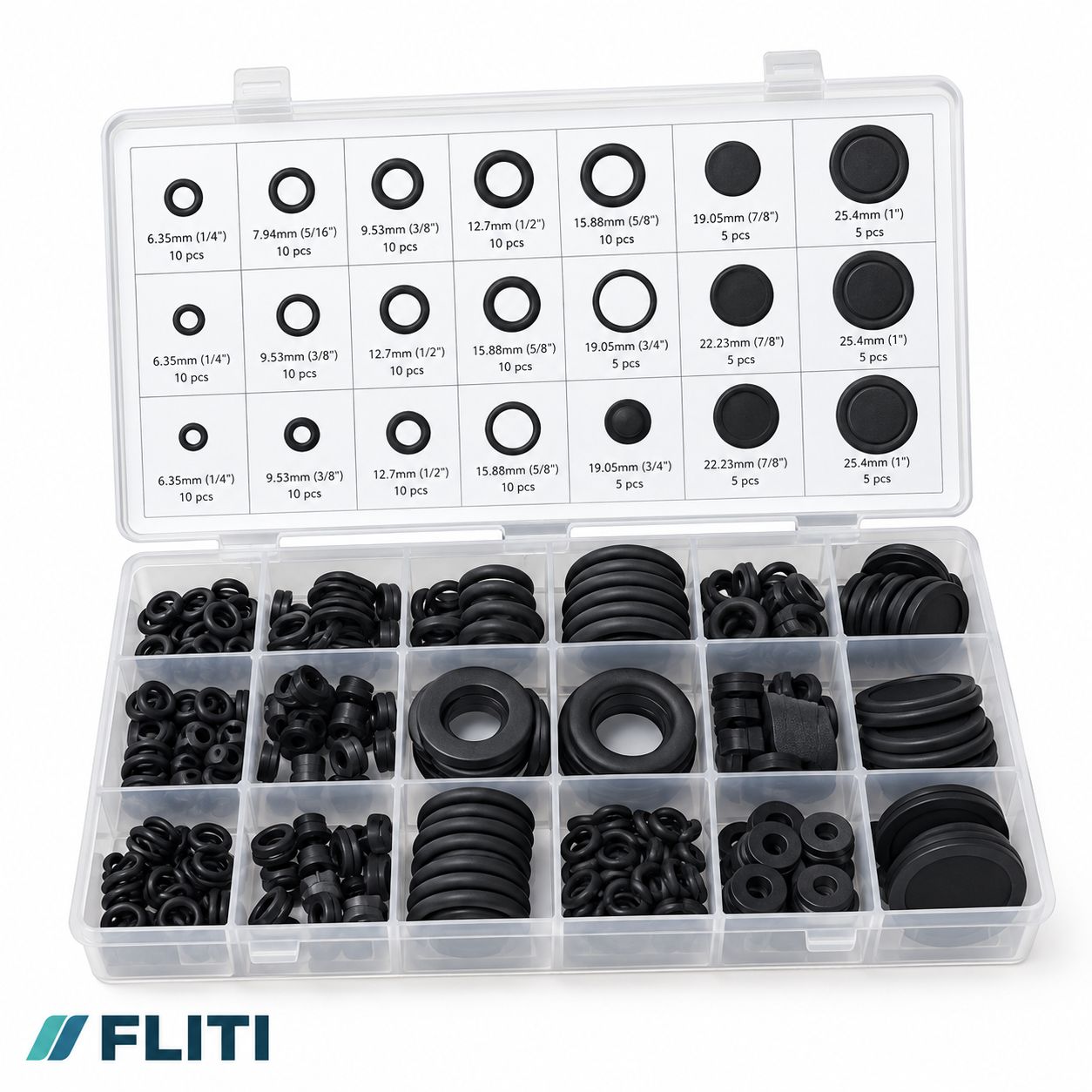 Fliti 125-teiliges Wc-dichtungsset 6,35–25,4 Mm, Öl- Und Fettbeständig, Kompakter Koffer