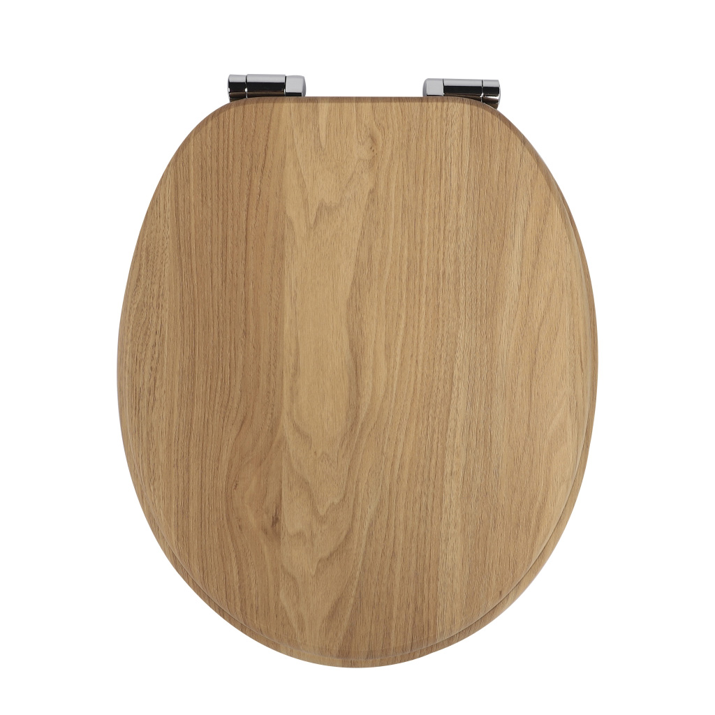 Homseat Mdf Oval Toilet Seat With Soft Close Function, Light Oak Wood Grain