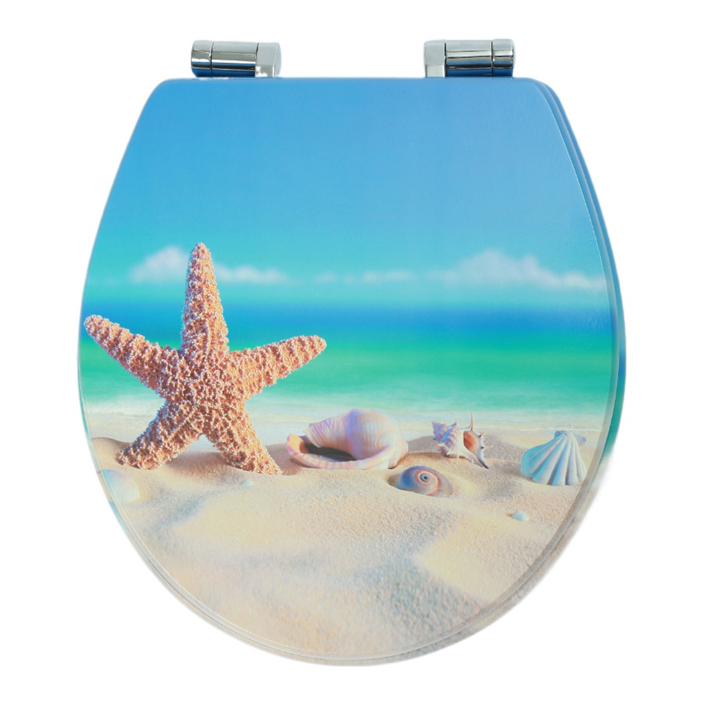 Homseat Mdf Toilet Seat With Soft Close Function, Tropical Beach