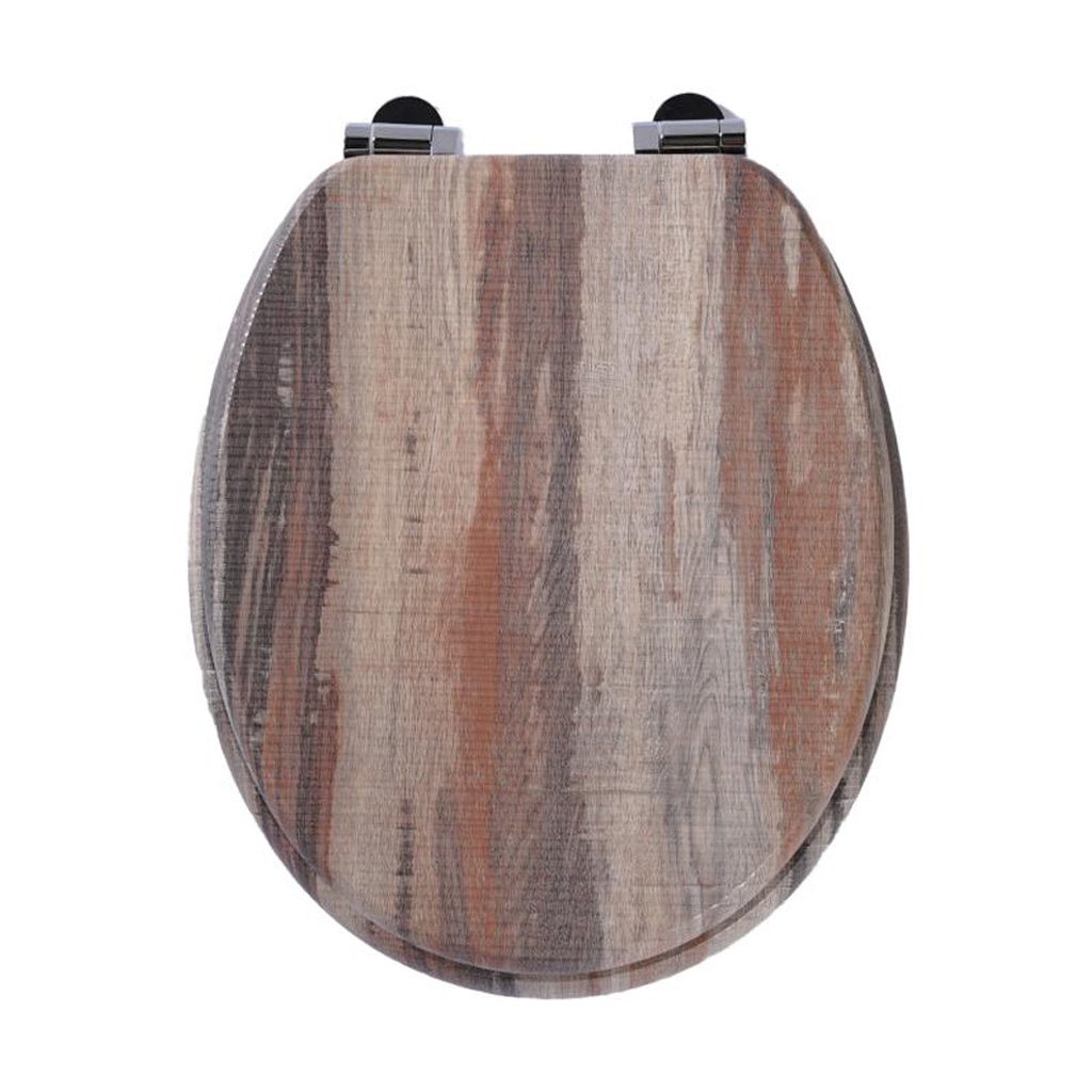 Homseat Mdf Oval Toilet Seat With Soft Close Function, Distressed Multi-tonal Wood Grain