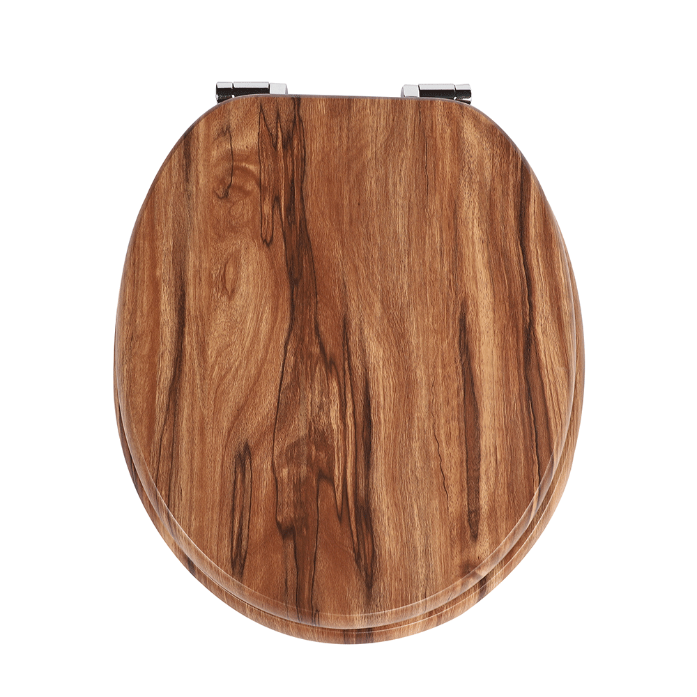 Homseat Mdf Toilet Seat With Soft Close Function, Warm Brown Wood Grain