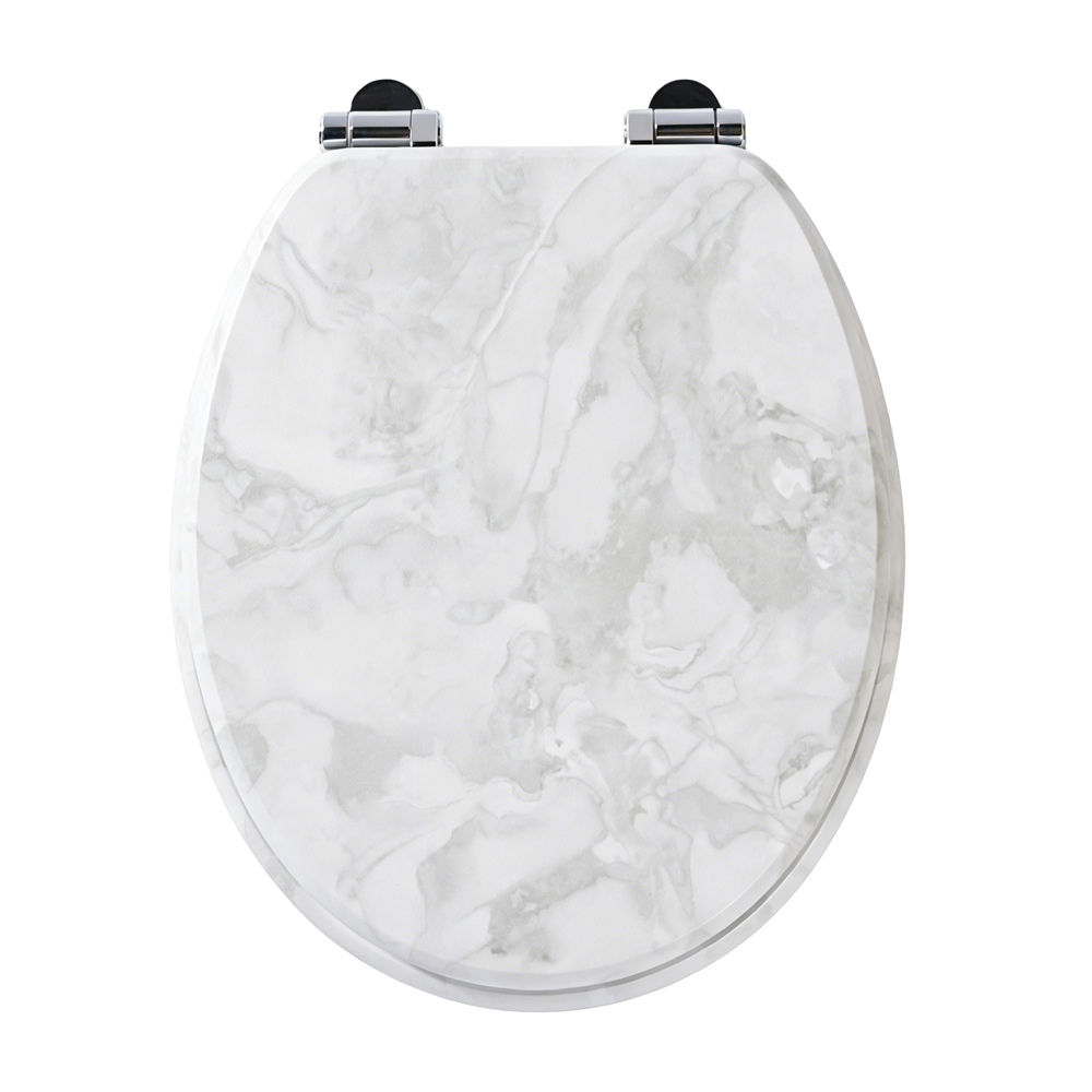 Homseat Mdf Toilet Seat With Soft Close Function, Grayish-white Marble