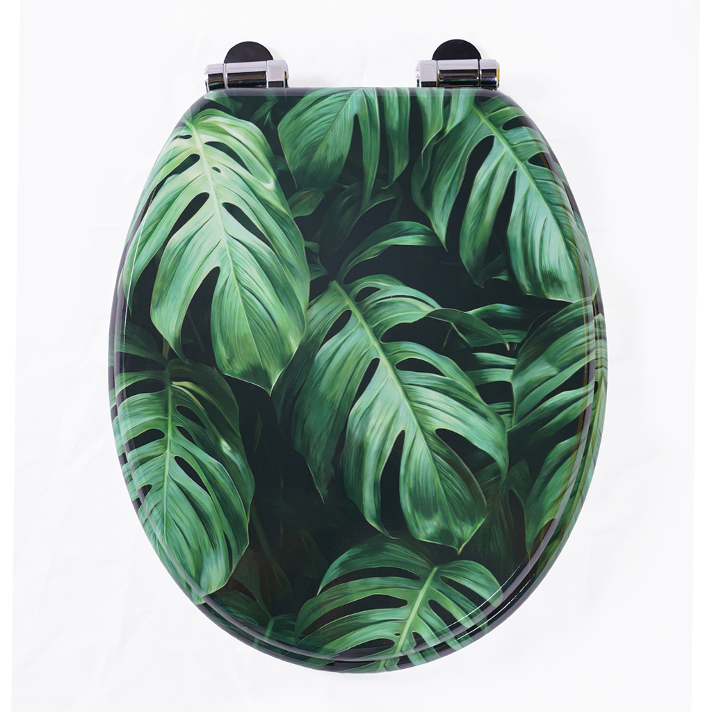 Homseat Mdf Toilet Seat With Soft Close Function, Monstera Leaves
