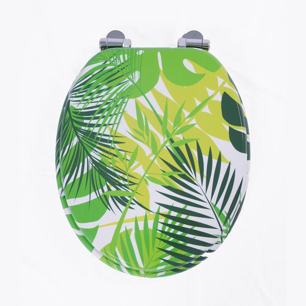 Homseat Mdf Toilet Seat With Soft Close Function, Tropical Leaves