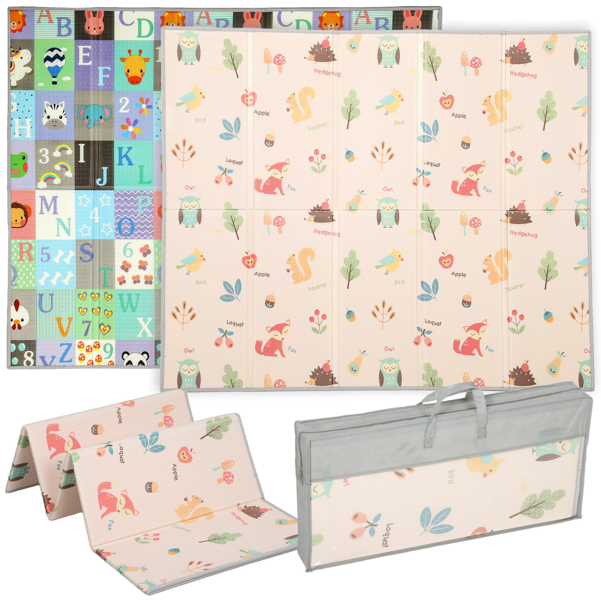 Spielmatte Baby Faltbar Kinder 176,5 X 148 Cm Doppelseitige Krabbelmatte Mit Alphabet- Und Tiermotiv-muster