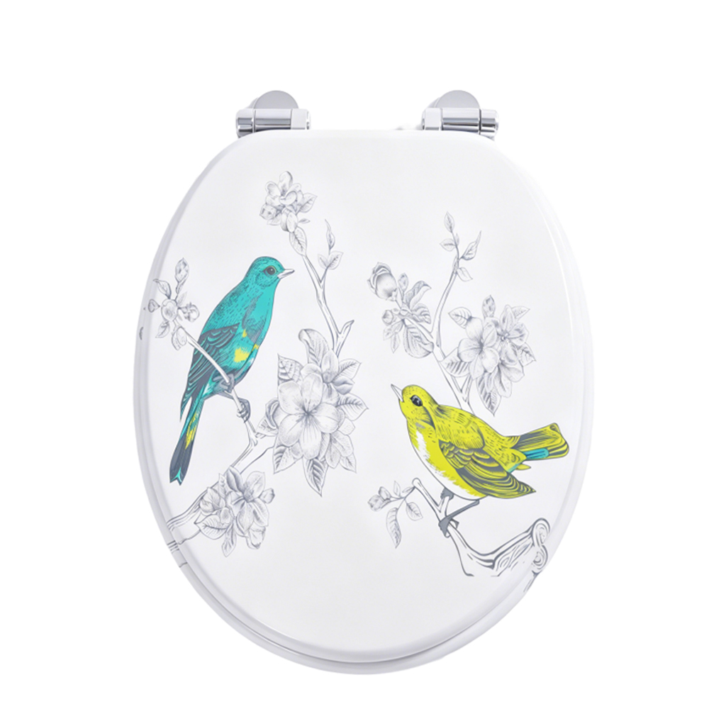 Homseat Mdf Toilet Seat With Soft Close Function, Colorful Floral And Bird