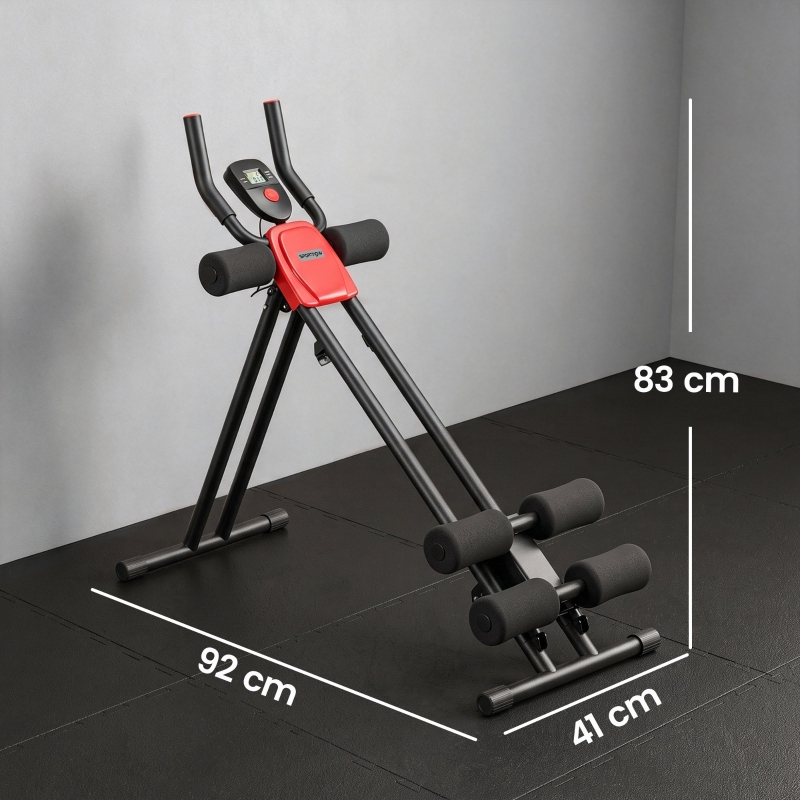 Bauchtrainer, Klappbarer Bauchmuskeltrainer Mit Lcd-anzeige, Doppel-schienen Belastbar Bis 120 Kg, Stahl, Rot