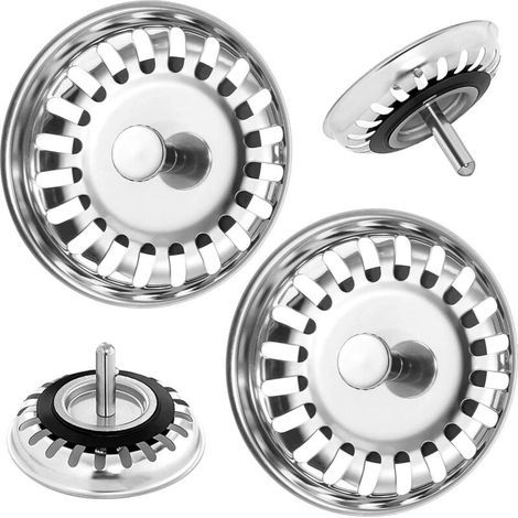 2 Edelstahl-küchenspülenstöpsel (80 Mm). Universelles Spülbeckensieb. Edelstahl-spülbeckensiebstöpsel. Badezimmer-siebkorb. Ersatz-abflussstopfen.