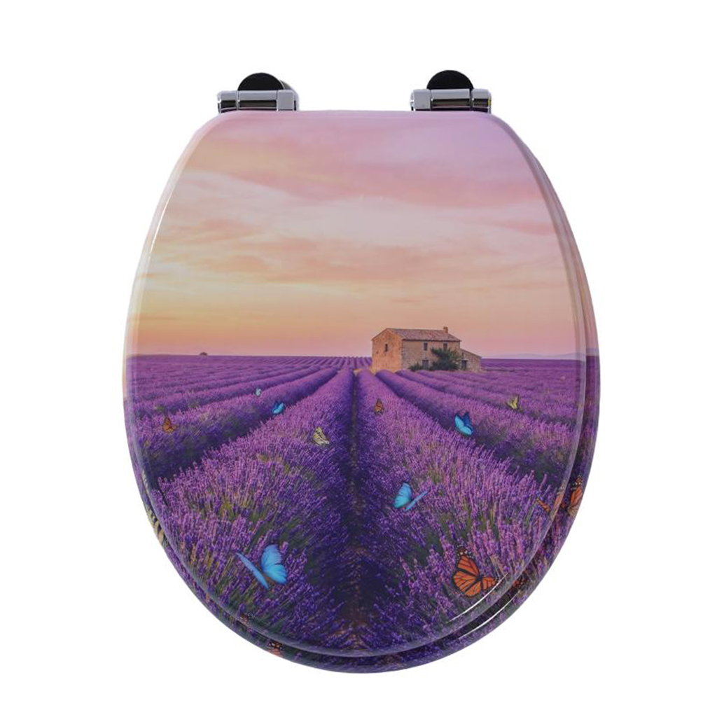 Homseat Mdf Toilet Seat With Soft Close Function, Lavender Field