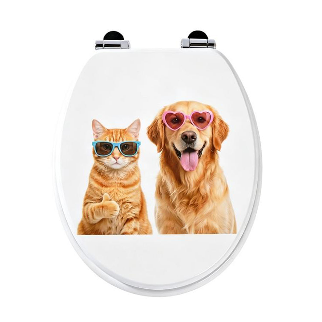 Homseat Mdf Toilet Seat With Soft Close Function, Cat And Dog