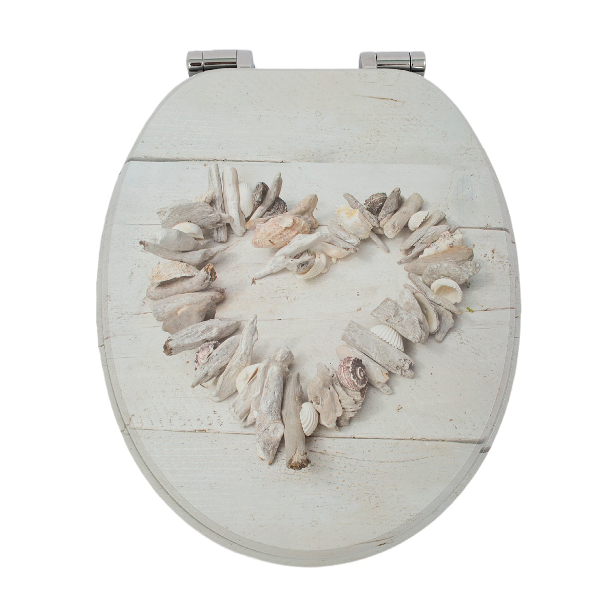 Homseat Mdf Toilet Seat With Soft Close Function, Seashell Heart Design