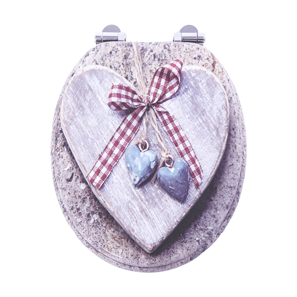 Homseat Mdf Toilet Seat With Soft Close Function, Wooden Heart Pattern