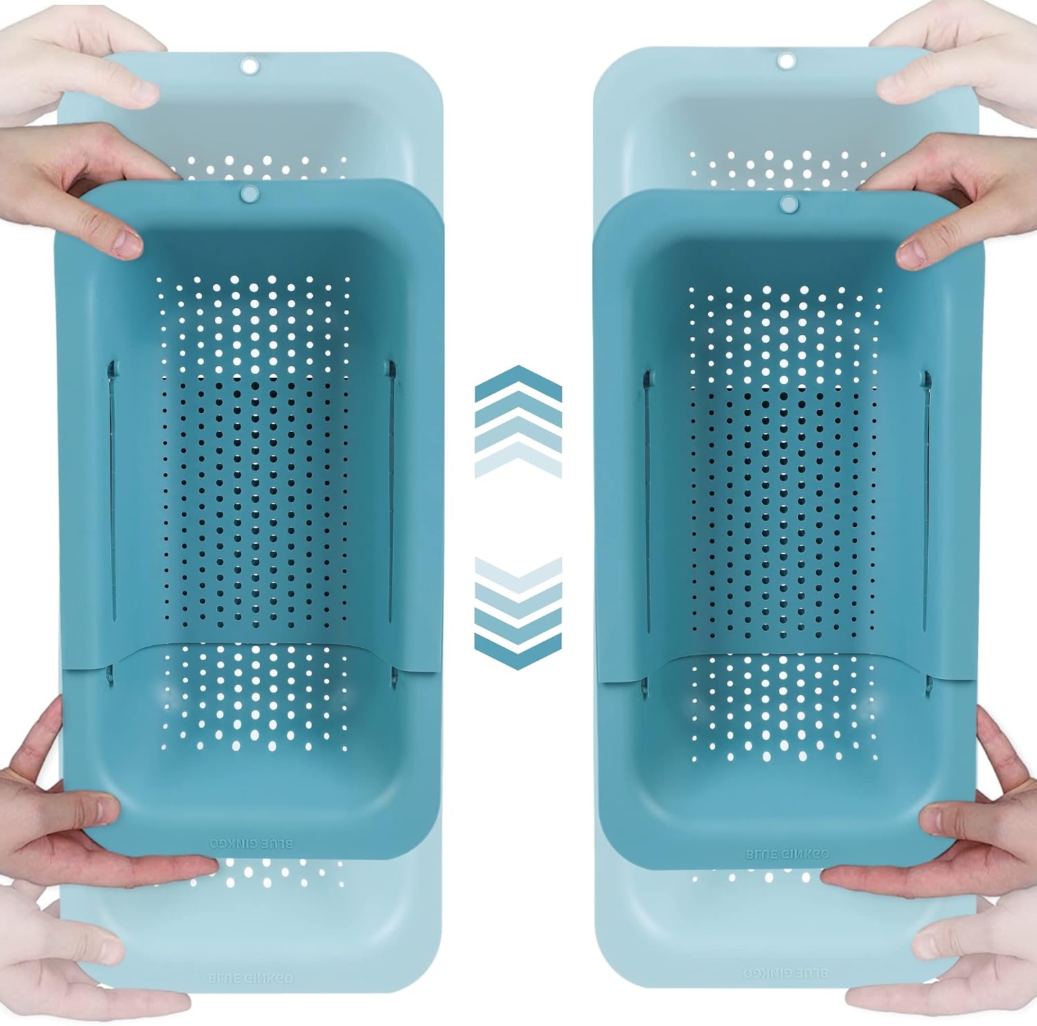 Set Mit 2 Spülbeckengeeigneten Sieben – Ideal Zum Waschen Von Gemüse Und Obst, Abtropfen Von Gekochten Nudeln Und Trockenwaren – Ausziehbar – Küchenutensilien (2 Türkisfarbene)
