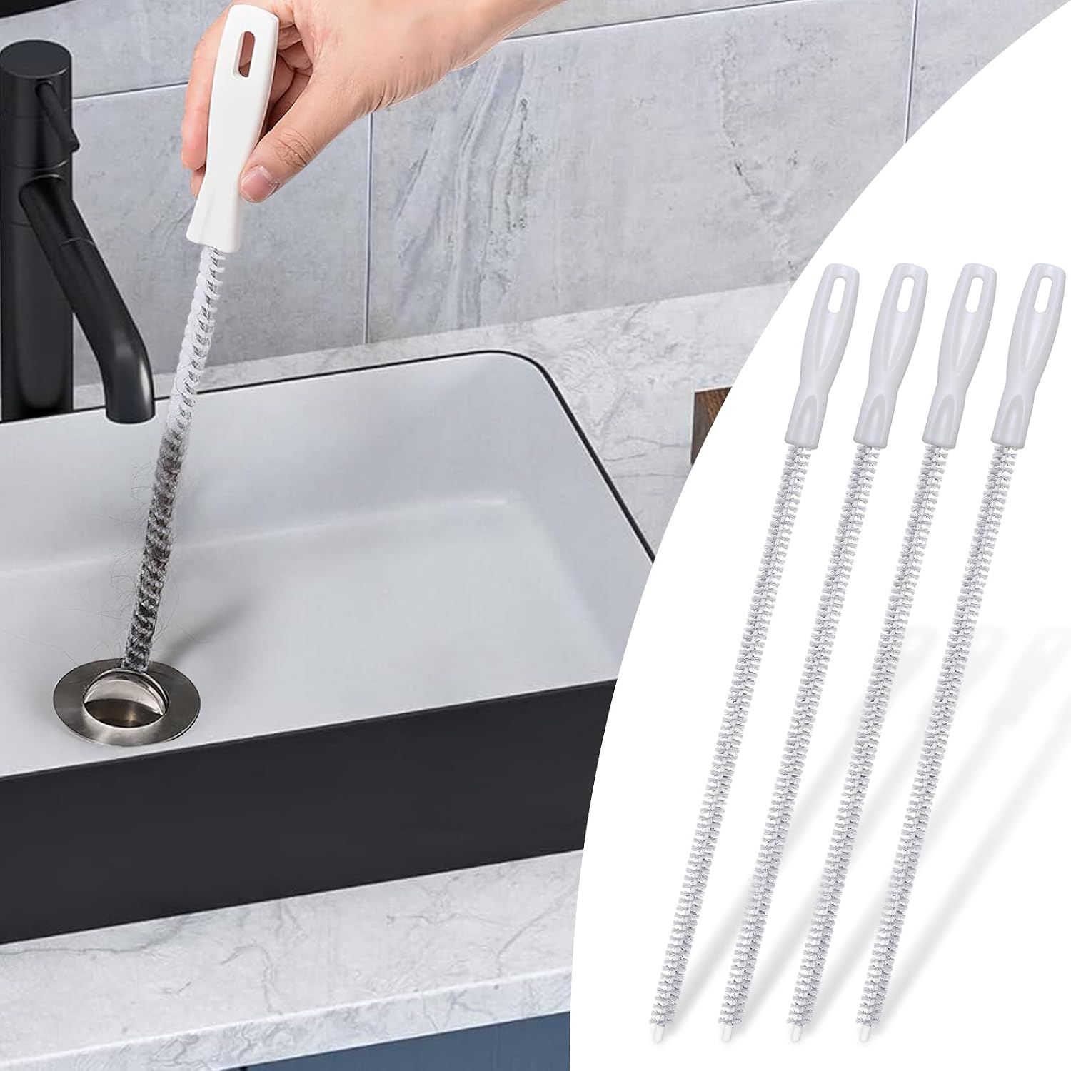 Set Mit 4 Abflussreinigungsbürsten, Flexibler Rohrbürste, 45 Cm Spülbeckenbürste, Werkzeug Zur Reinigung Von Spülbeckenabflüssen.