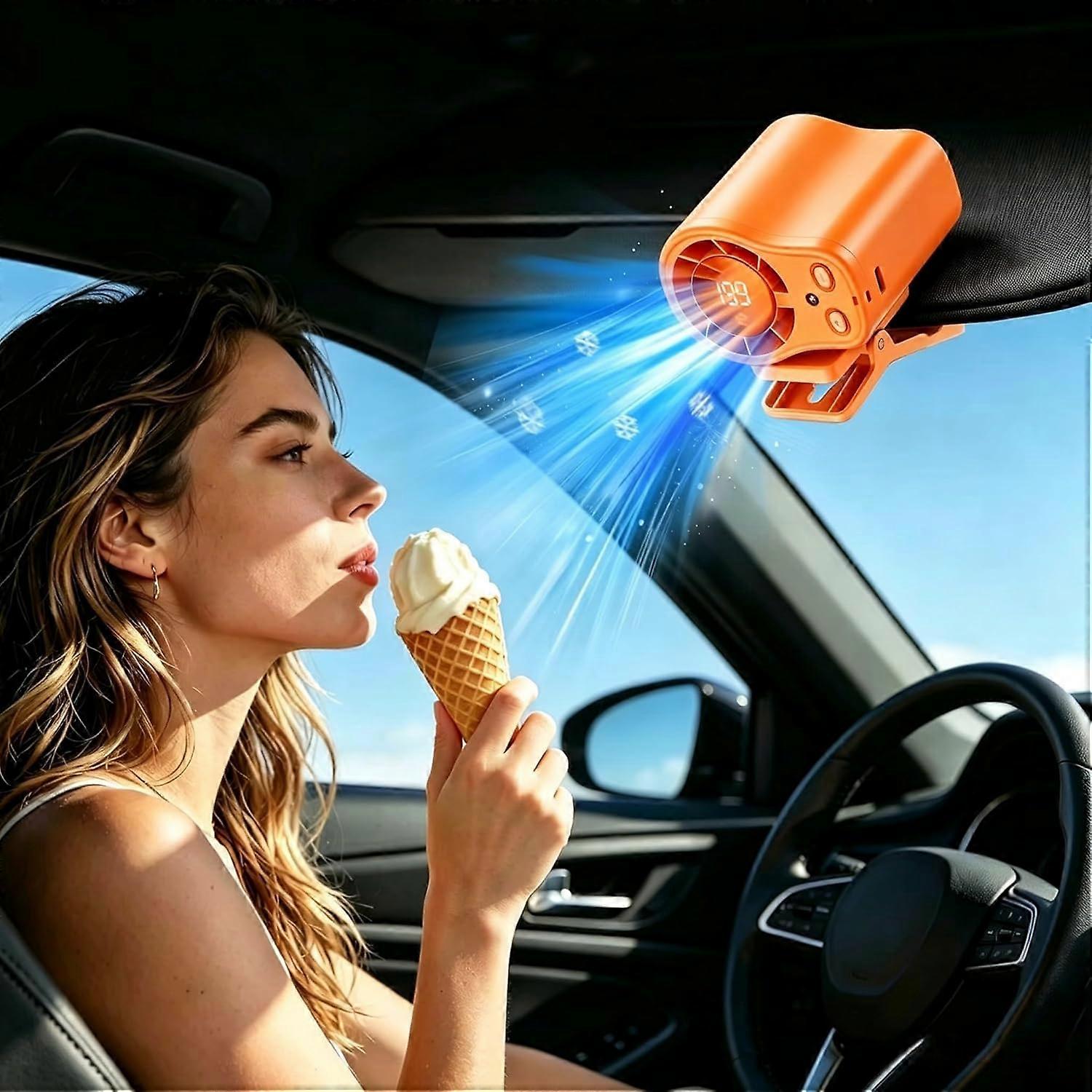 Tragbarer, Fahrzeugkompatibler Freisprechventilator Mit 199 Geschwindigkeitsstufen Und Halbkühltechnologie, Usb-aufladbar Und Ideal Für Auto, Arbeit Und Camping (grau).
