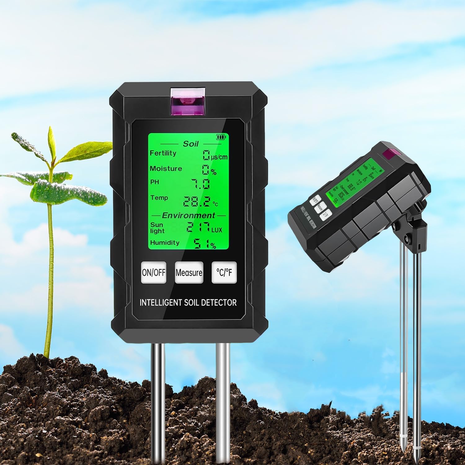 6-in-1 Bodenfeuchtigkeitsmesser, Pflanzenhygrometer Mit Ph-wert-, Feuchtigkeits-, Bodenfruchtbarkeits-, Sonneneinstrahlungs- Und Temperaturmessung, Ideal Für Gartenarbeit Und Pflanzen.