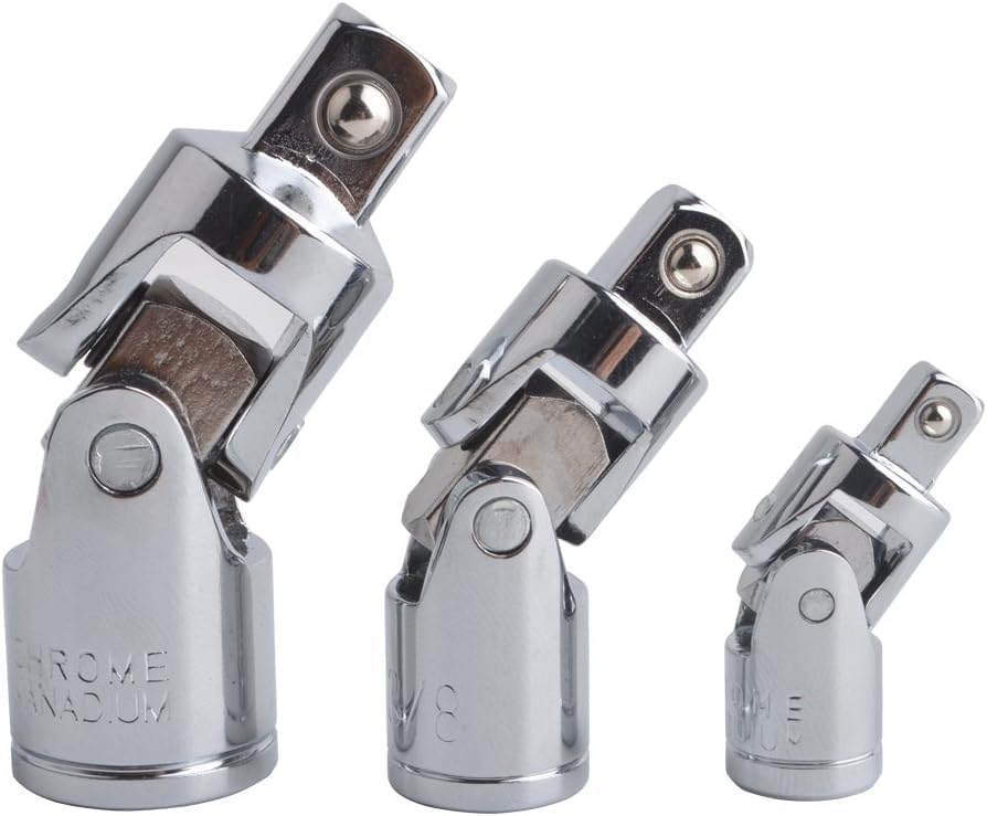 Set Mit 3 Universellen Silbernen Steckschlüsseln (6,3 Mm/10 Mm/12,5 Mm), Kompatibel Mit Cr-v-motoren, Inklusive Reduzierstück Und Schwenkadapter. Verchromt.