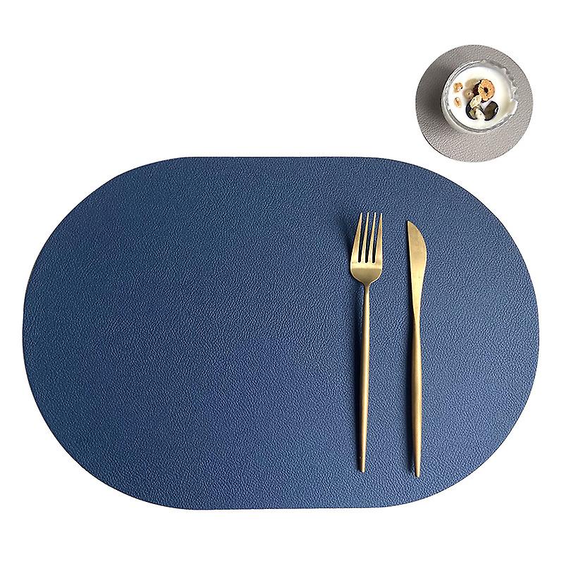 Set Mit 4 Blauen Ovalen Untersetzern 43,5 X 30 Cm Aus Kunstleder [nx]