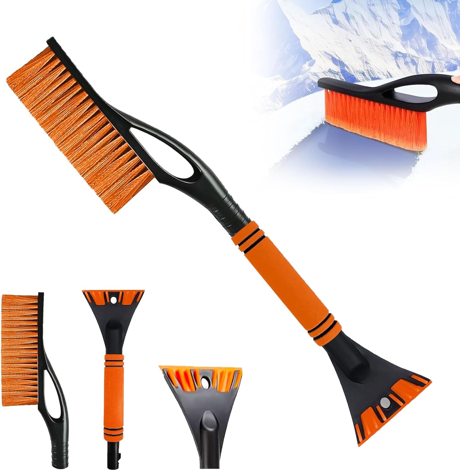Autokompatibler Eiskratzer Mit 2-in-1-bürste, Schneekratzer Und Scheibenkratzer Mit Teleskopgriff, Praktisches Werkzeug Zum Entfernen Von Frost Von Autos Und Windschutzscheiben (orange)