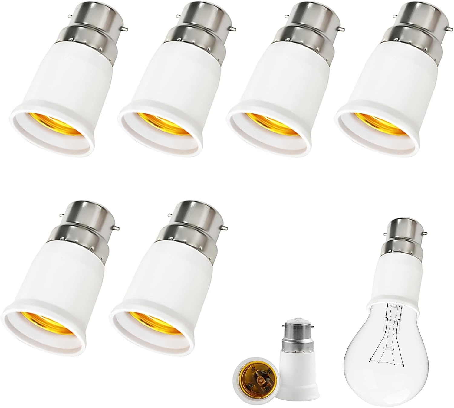 6-teiliger B22-auf-e27-adapter, Bajonett-auf-schraub-adapter, B22-auf-e27-schraubsockel-konverter, 0-250 V, Kompatibel Mit Led-, Glüh-, Halogen- Und Kompaktleuchtstofflampen.
