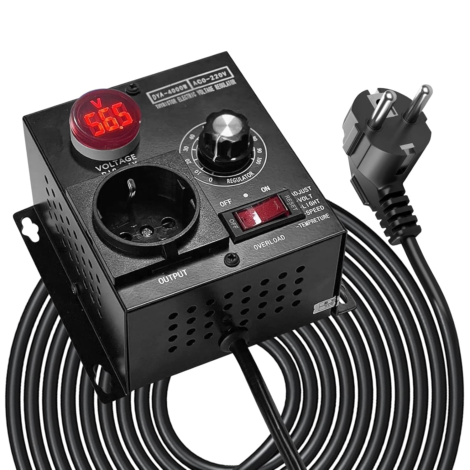 Spannungsregler, Drehzahlregler 220 V Ac 4000 W. Kompatibel Mit Motoren, Scr-spannungsreglern Und Scr-leistungsreglern. Kompatibel Mit Strom- Und Helligkeitsregelung.