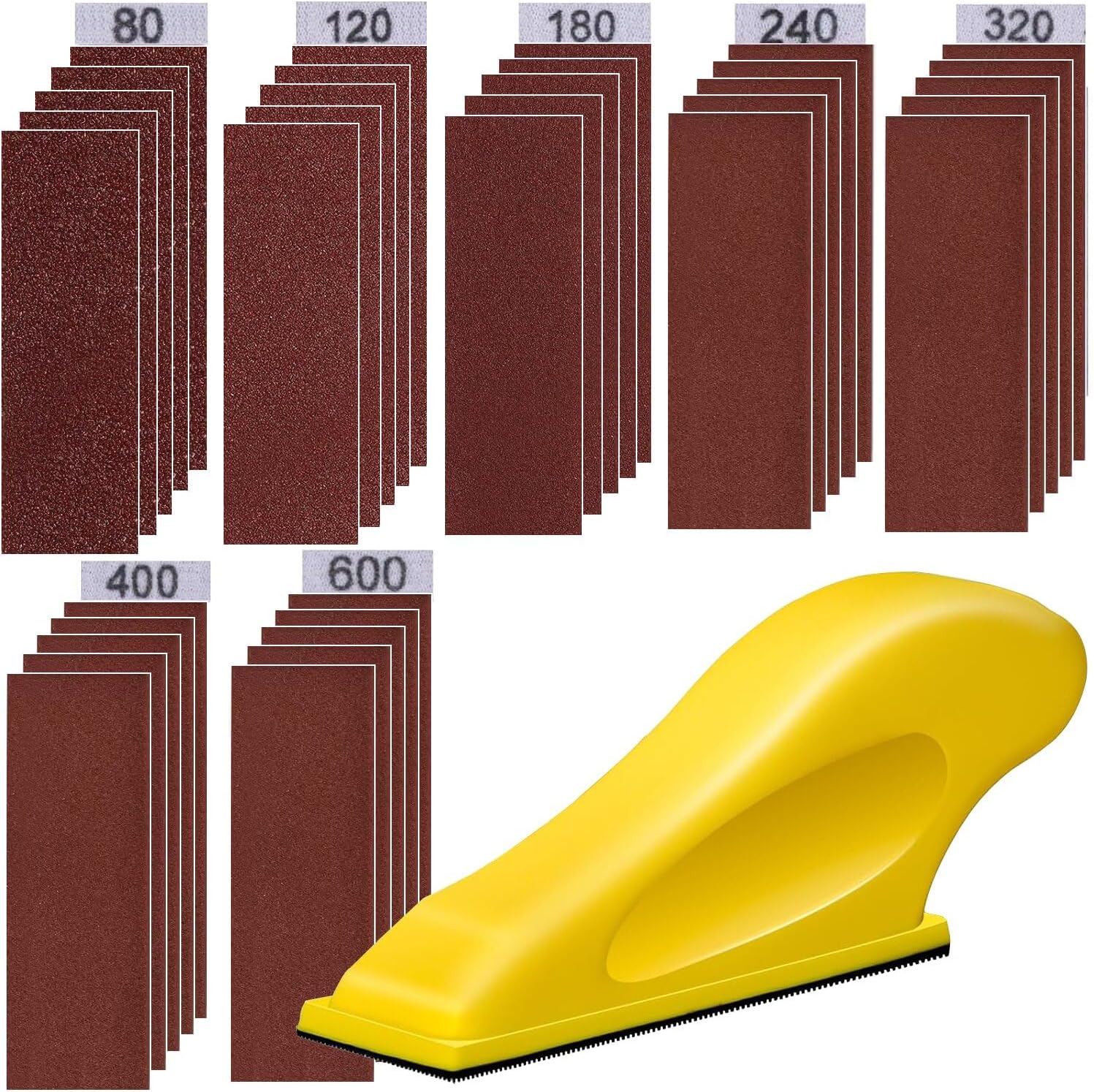 36-blatt-schleifpapier-set, Körnungen 80, 120, 180, 240, 320, 400 Und 600, Inklusive Mikroschleifwerkzeug. Geeignet Für Bastelarbeiten, Autos, Holz, Wände Und Zum Polieren.