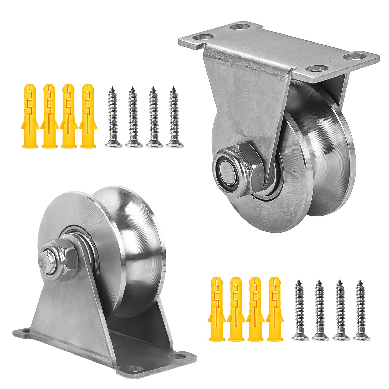 Zweiteiliges Hebesystem Aus Edelstahl, Einzelne U-förmige Seilrolle, 48-mm-rolle Mit Lagern, Tragfähigkeit 180 Kg, Kompatibel Mit Torschienen, Seilen, Rolltoren Und Seilen