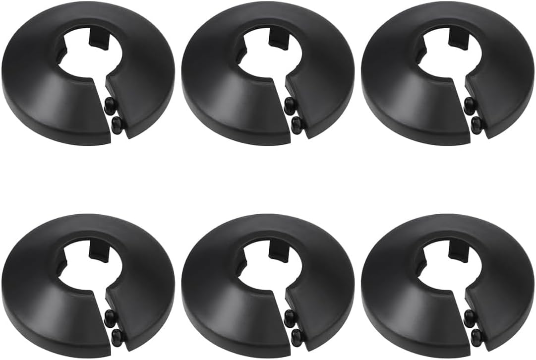 Set Mit 6 Schwarzen (16 Mm) Schlauchschellen Für Heizkörperrohre, Inklusive Weißer Kunststoffschutzkappen. Kompatibel Mit Runden Rosetten, Zierdurchmessern, Heizkörpern, Wanddurchführungen Und Heizsys
