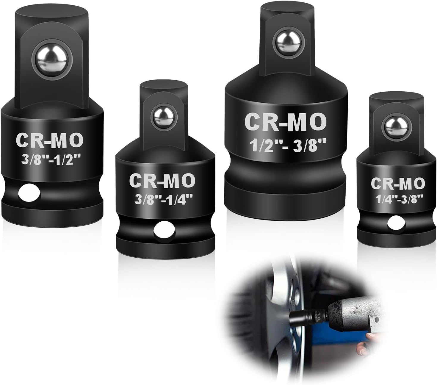 4-teiliges Klick-adapterset, Elepruc Steckschlüsseladapter 1/2" Auf 3/8", 3/8" Auf 1/2", 1/4" Auf 3/8", 3/8" Auf 1/4", Cr-mo Stahl-adapterset, Reduzieradapter Kompatibel Mit Elektrischen Steckschlüsse