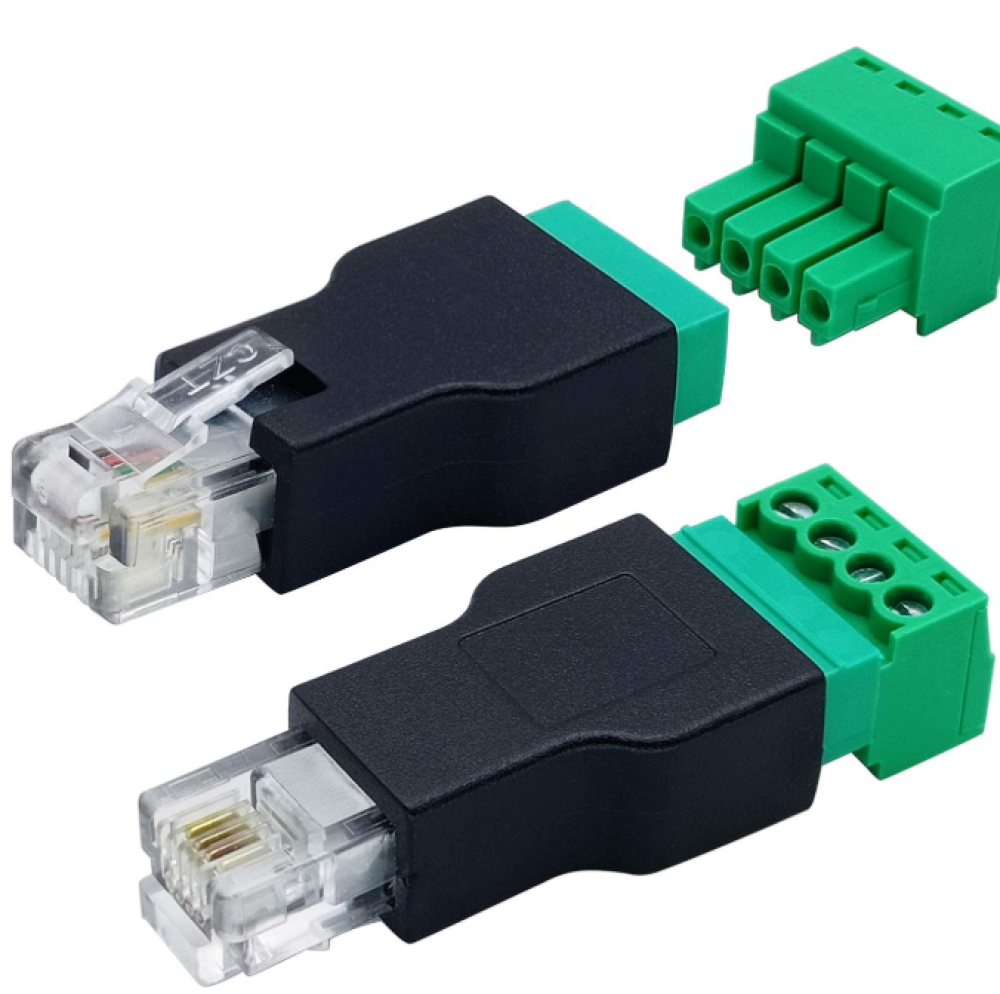 Set Aus 2 Rj11 4p 4c Stecker Auf 4p Buchse Schraubklemmen, Kompatibel Mit Telefon- Und Videoüberwachungskabeln.
