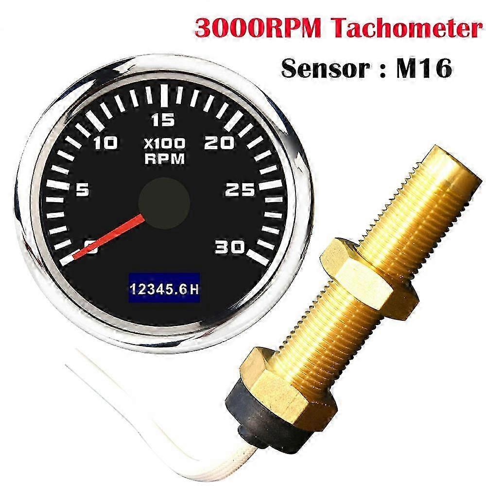Universeller 52-mm-drehzahlmesser Mit M16/m18-sensor, 3000/4000/6000/7000/8000 U/min, Für Schiffsmotoren, Mit Betriebsstundenzähler Und Roter Hintergrundbeleuchtung.